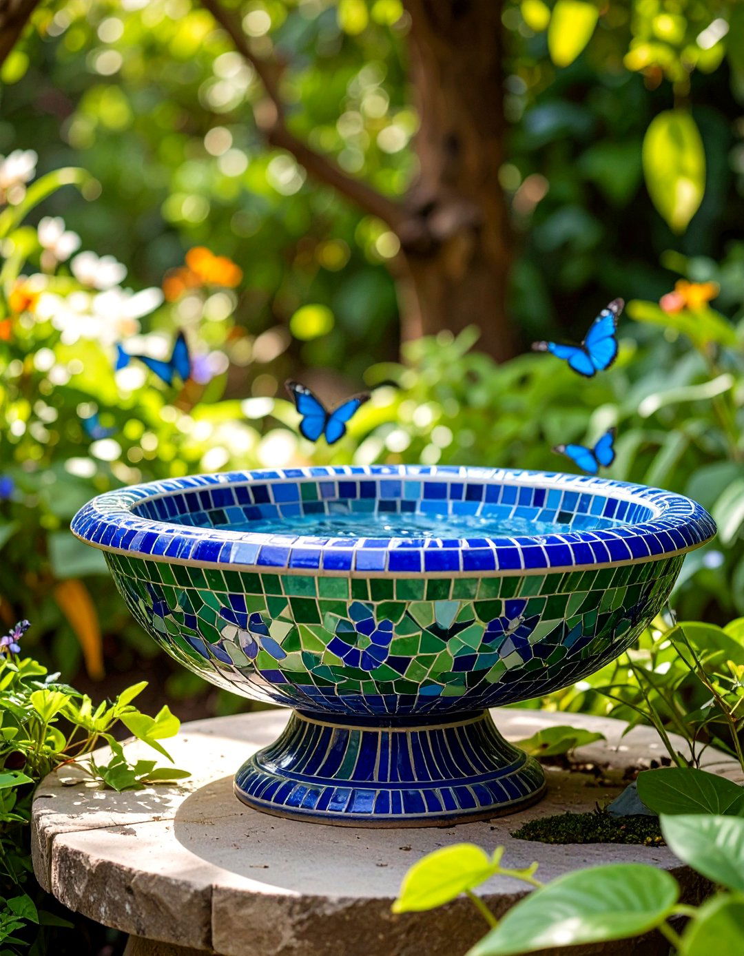 Mosaic Water Bowl Features - 24 Mosaic Garden Ideas
