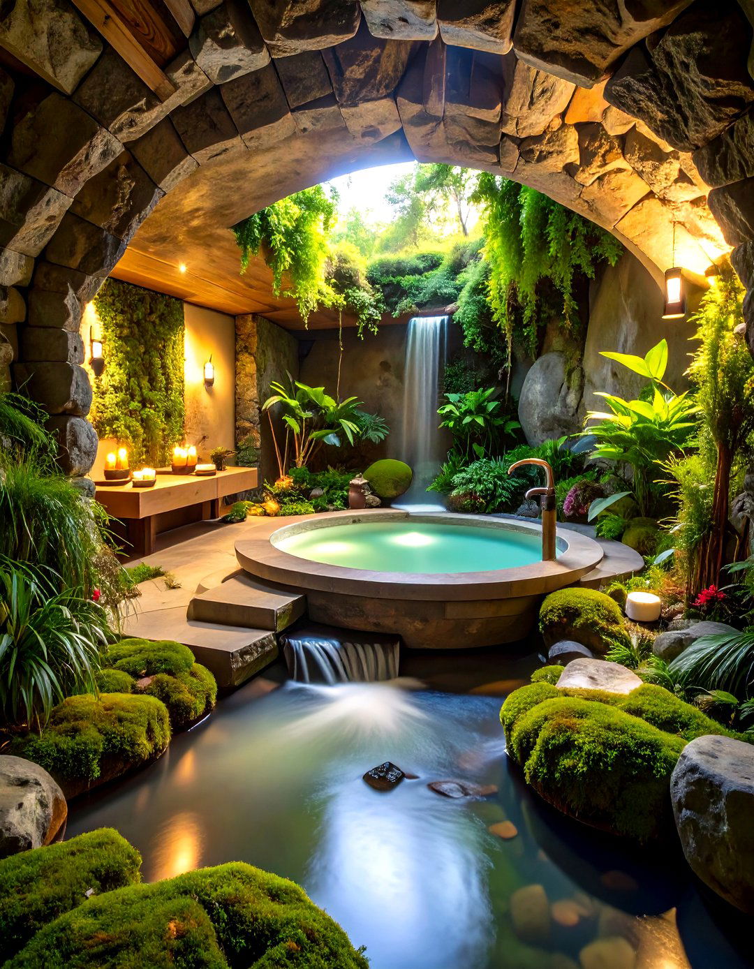 Moss Covered Stone Grotto - 24 Rustic Outdoor Bathroom Ideas