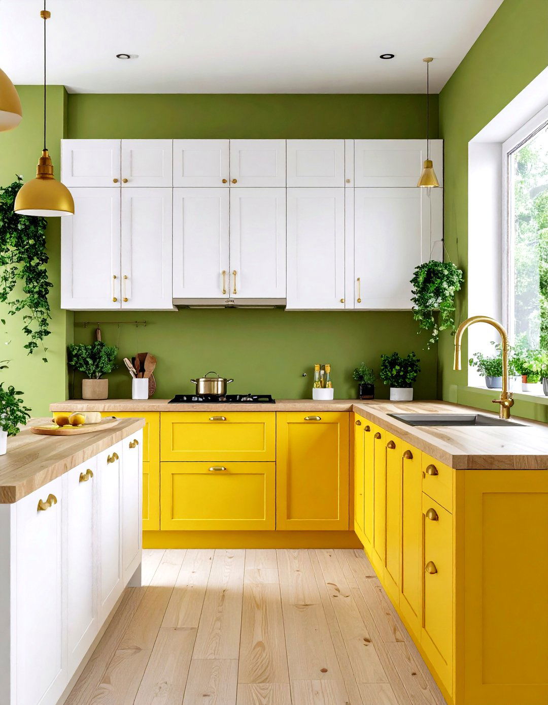 Moss Green Backsplash with Canary Yellow Accent Wall - 24 Green and Yellow Kitchen Ideas