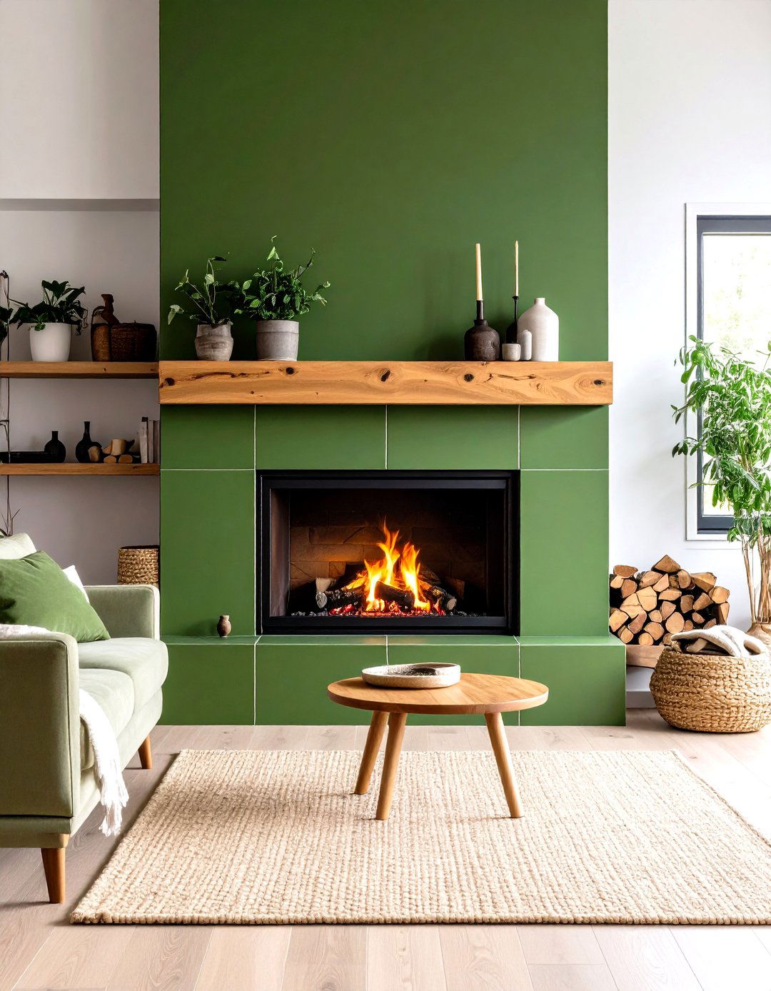 Moss Green Ceramic Tile Surround - 24 Green Fireplace Ideas