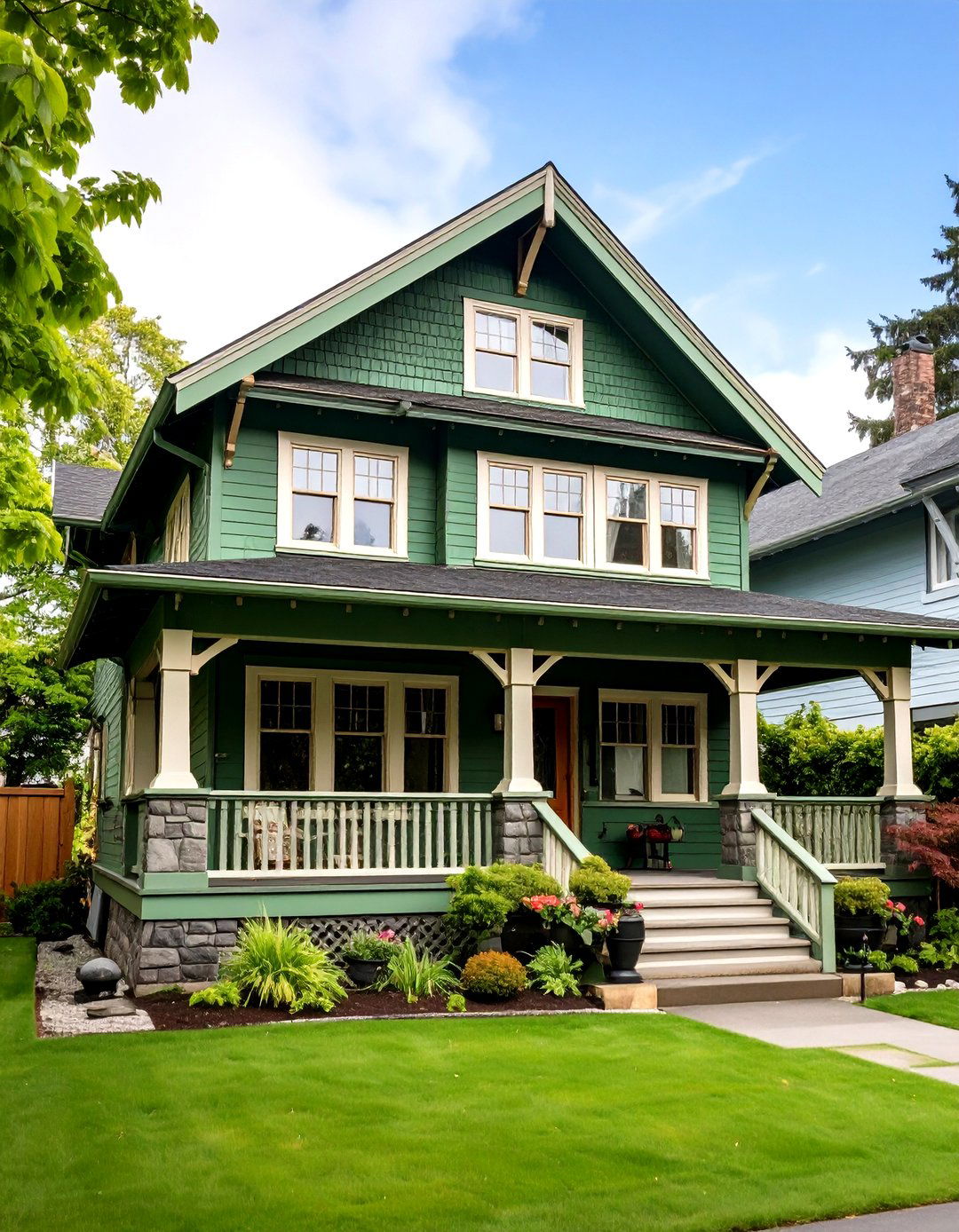 Moss Green Craftsman Style Design - 24 Green Exterior House Paint Ideas