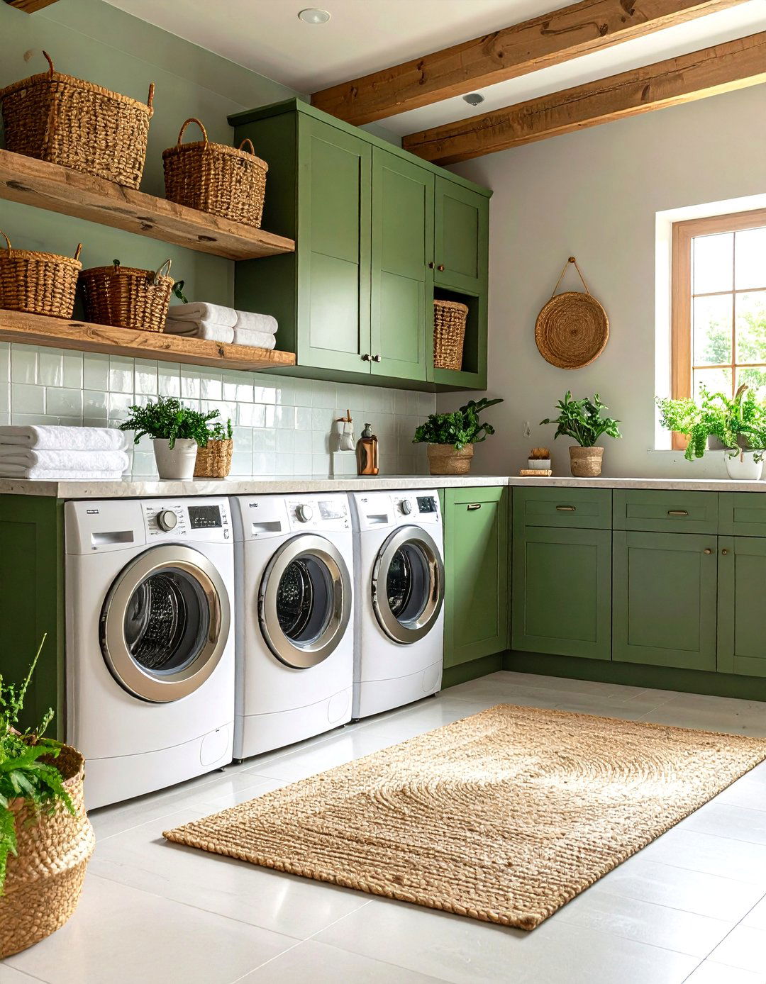 Moss Green Earthy Naturalism - 24 Green Laundry Room Ideas