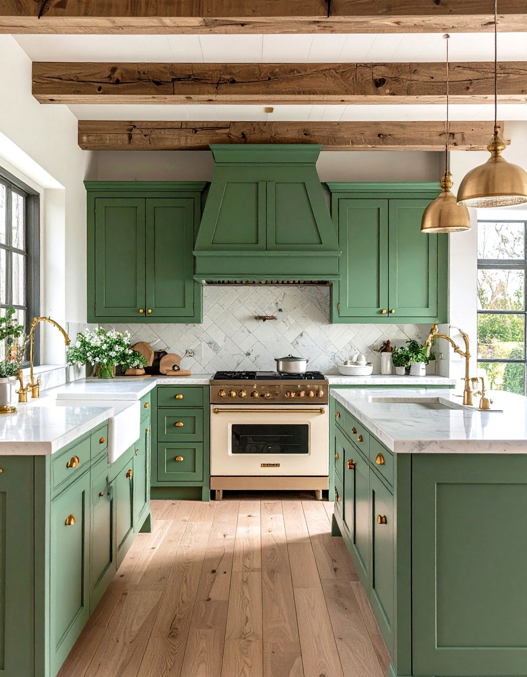Moss Green English Country Kitchen Design - 24 Green Kitchen Cabinet Ideas
