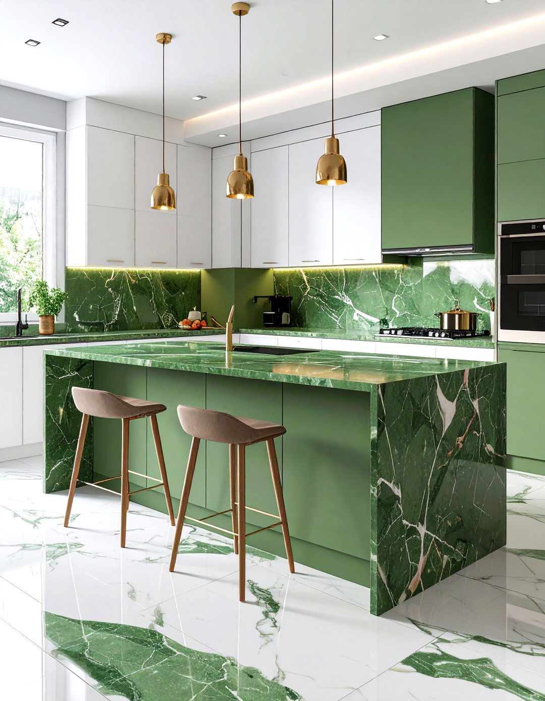Moss Green Marble Modern Kitchen - 24 Kitchen With Green Countertops Ideas