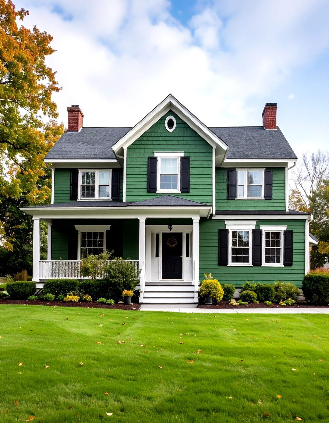 Moss Green Traditional Colonial - 24 Dark Green Exterior Ideas