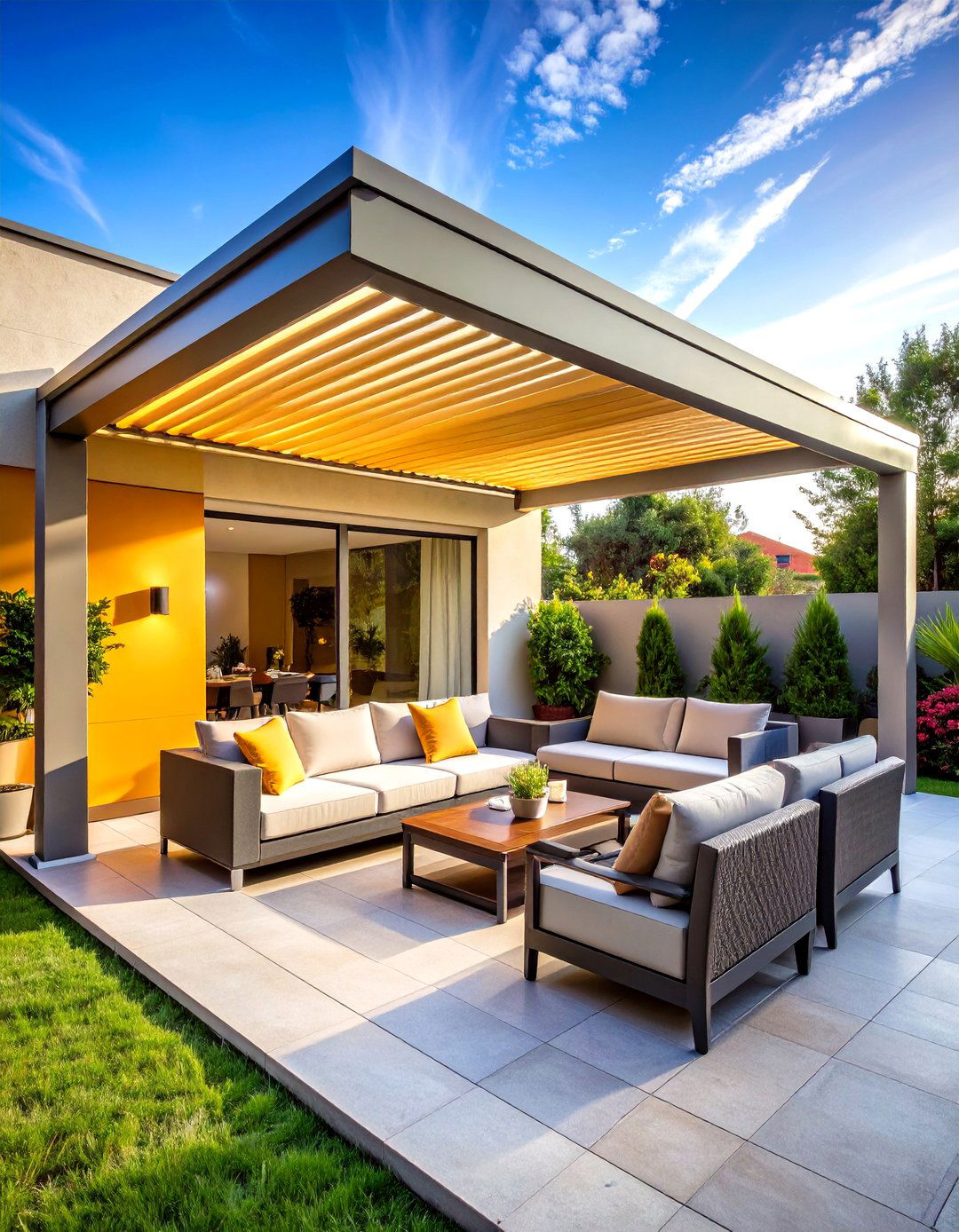 Motorized Louvered Canopy - 24 Covered Patio Ideas