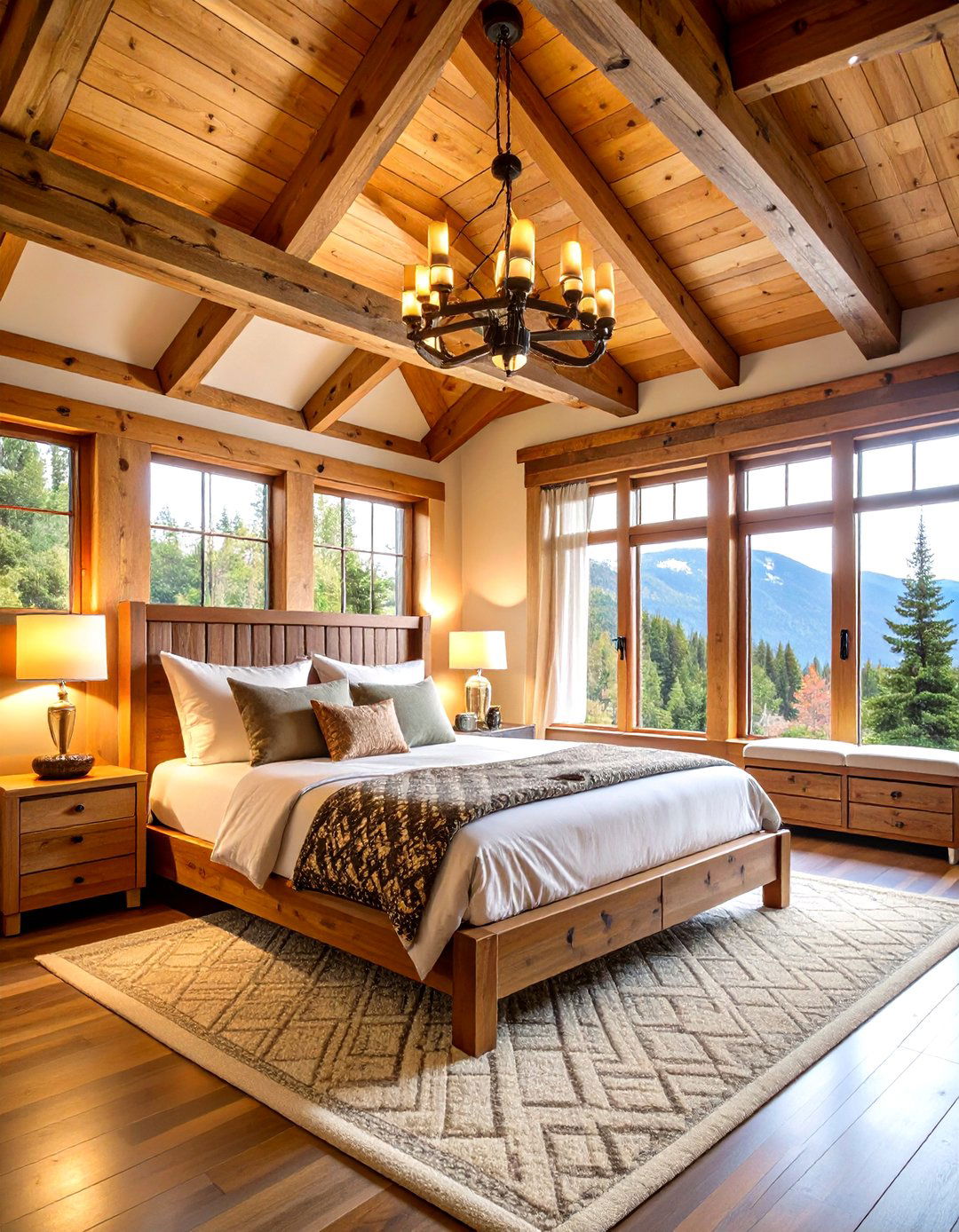 Mountain Cabin Bedroom with Exposed Beam Ceiling - 24 Cabin Bedroom Ideas