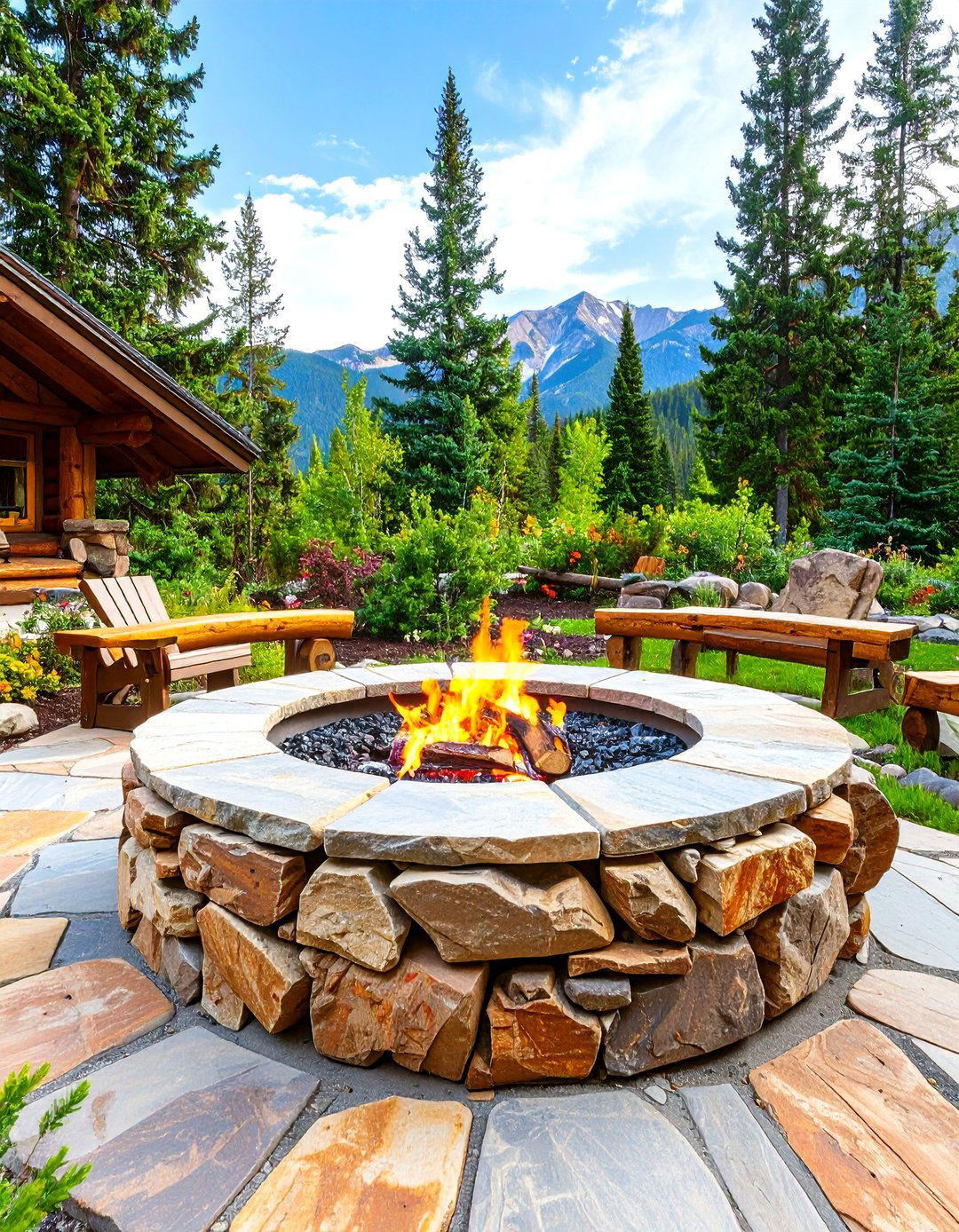 Mountain Cabin Flagstone Fire Pit Design - 24 Flagstone Fire Pit Ideas