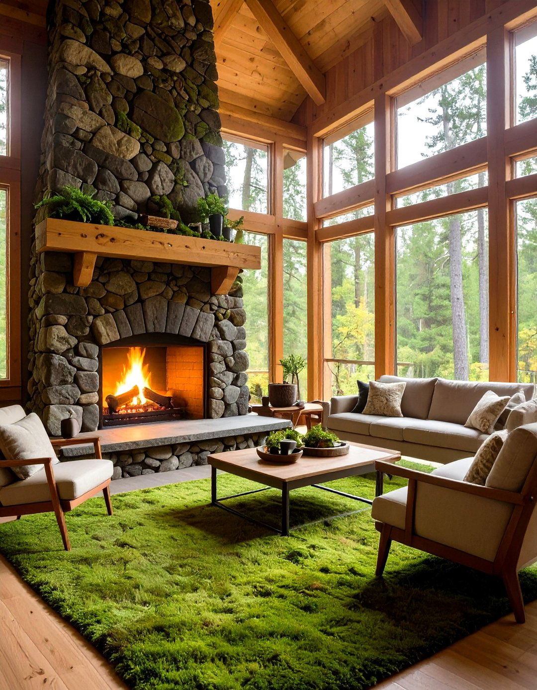 Mountain Cabin Moss Rock Fireplace - 24 Rustic Fireplaces