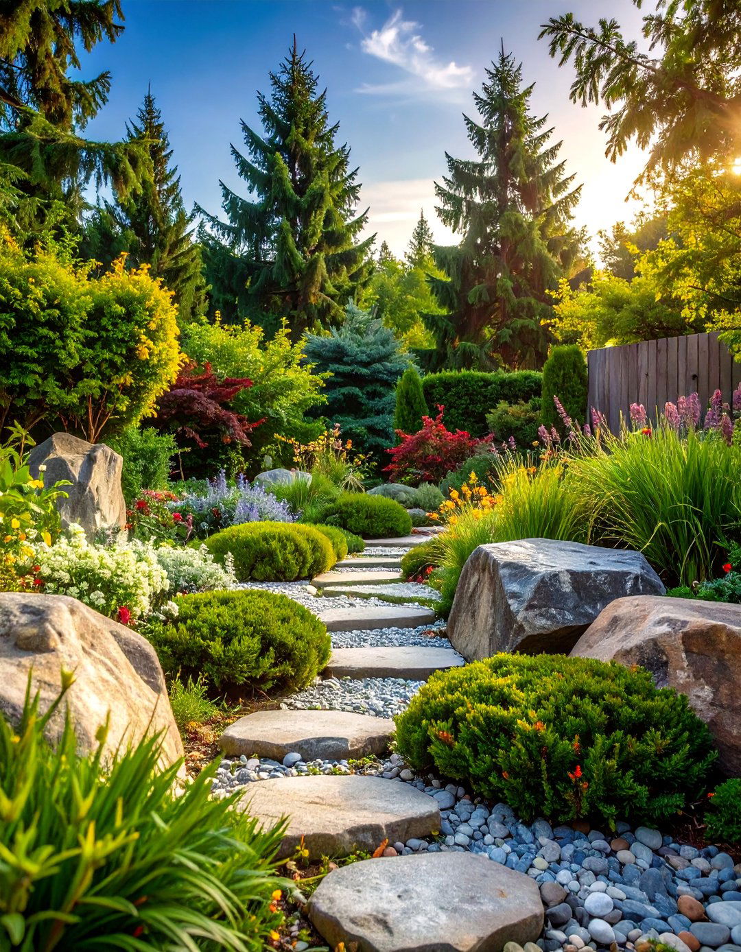 Mountain Garden Boulder Outcrop with Alpine Conifers - 24 Garden Focal Point Ideas