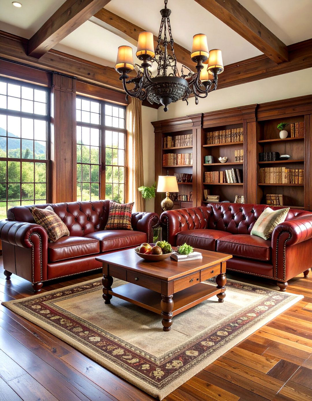 Mountain Lodge Rich Leather and Tartan - 24 Cabin Living Room Ideas