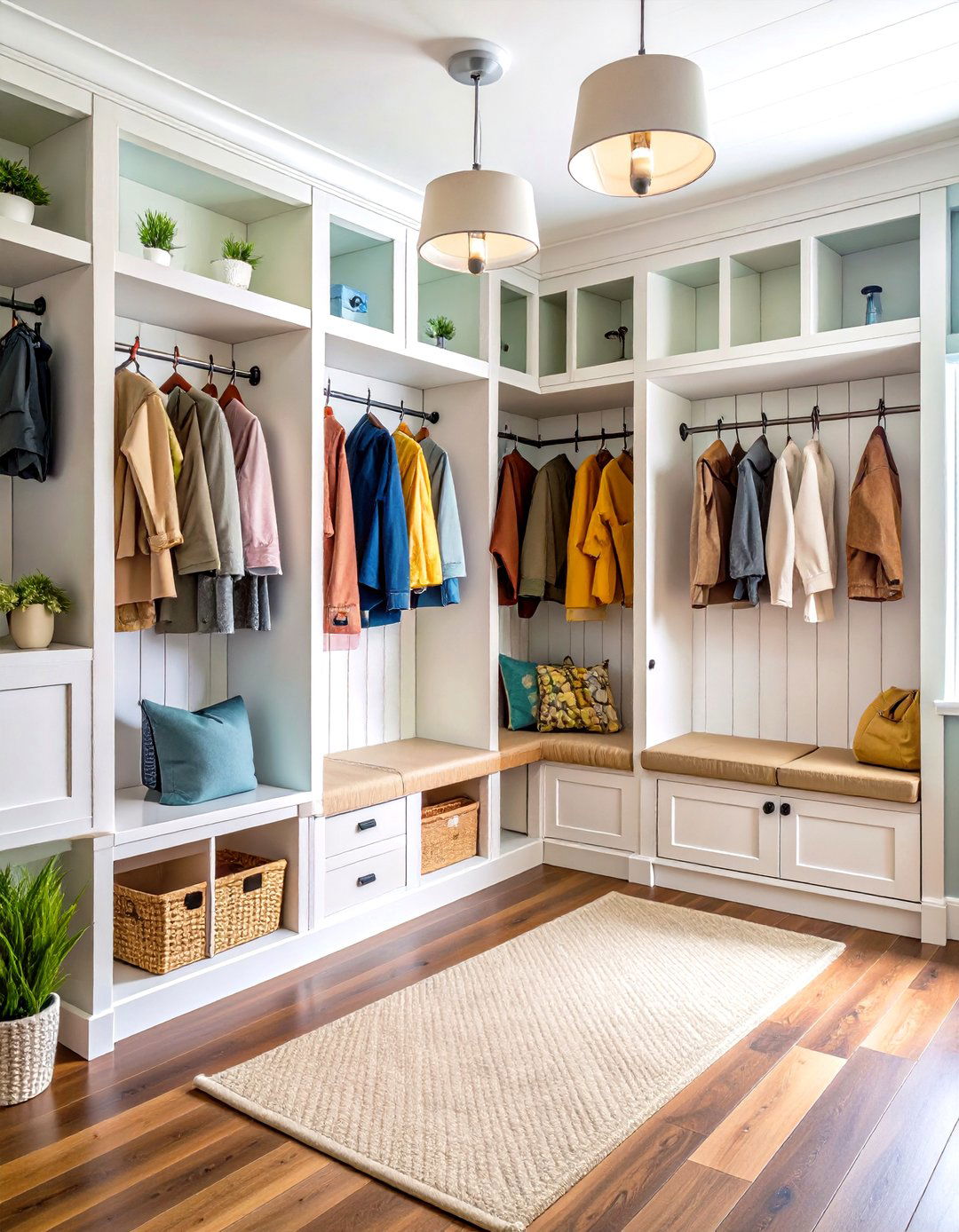 Mudroom Storage Wall with Integrated Shiplap - 24 Shiplap Wall Entryway Ideas