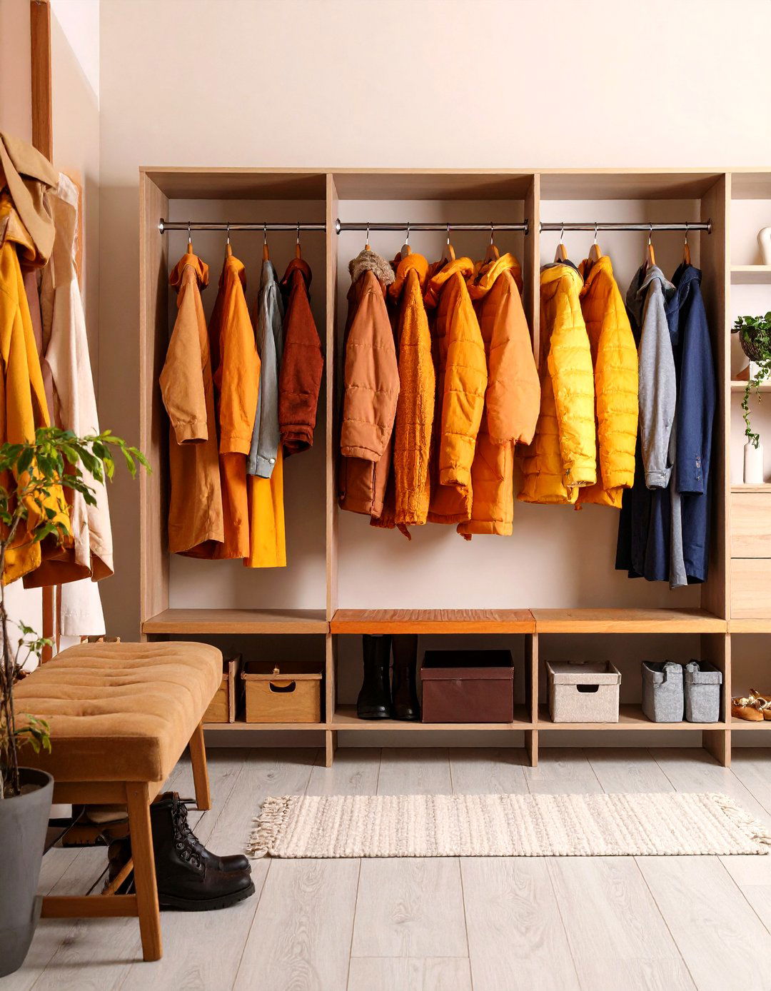 Mudroom Style Coat Closet with Built In Bench - 24 Coat Closet Ideas
