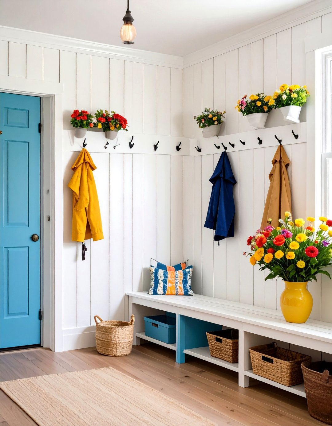 Mudroom Vertical Shiplap Storage Wall - 24 Shiplap Wall Ideas
