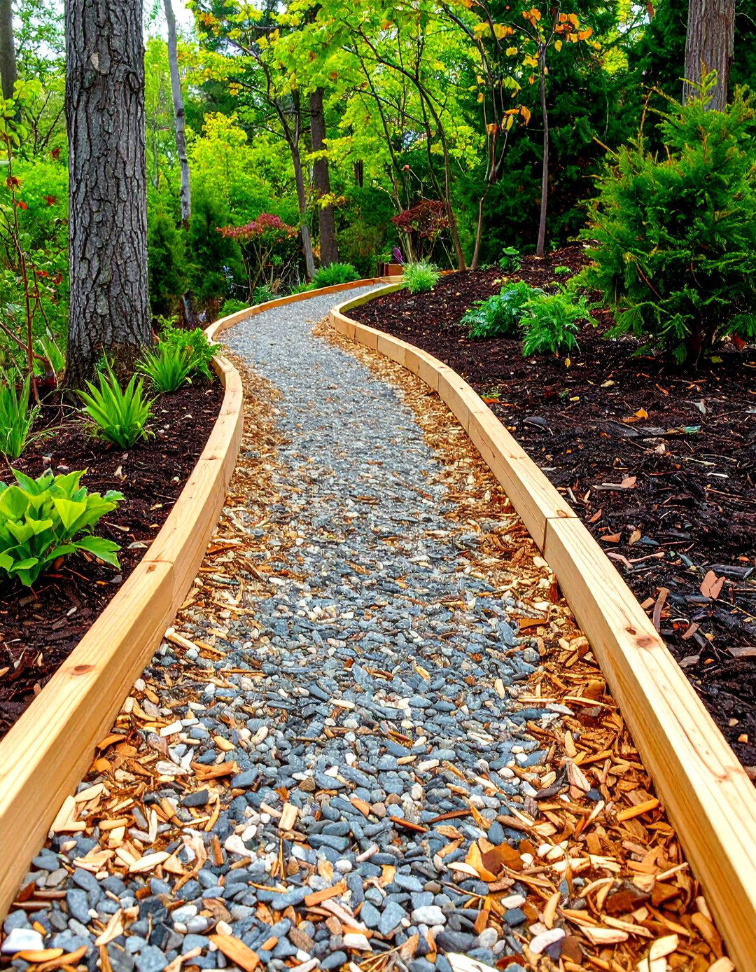 Mulch Path with Timber Edging - 24 Sloped Walkway Ideas