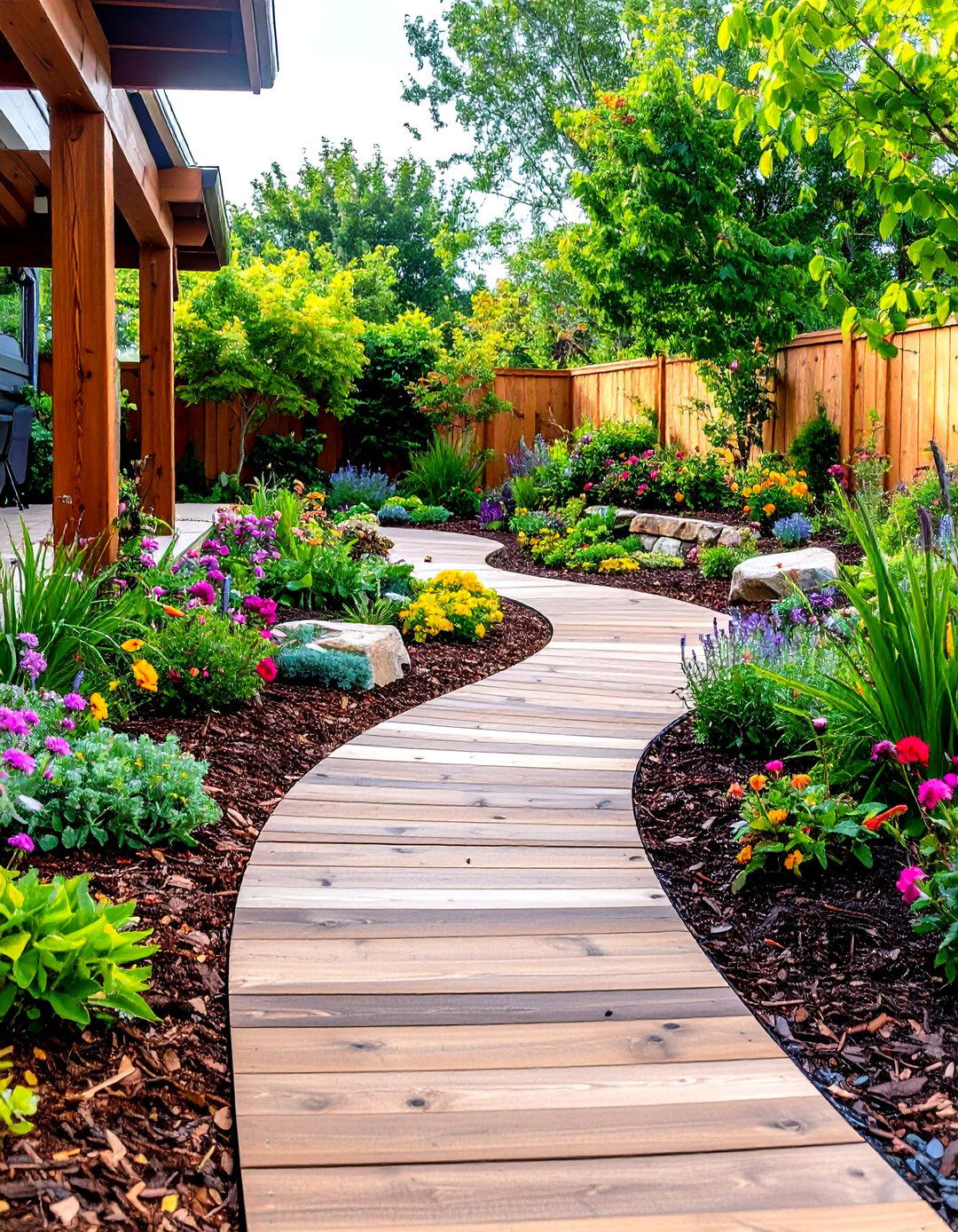 Mulch Pathways and Garden Beds - 24 Under Deck Landscaping Ideas