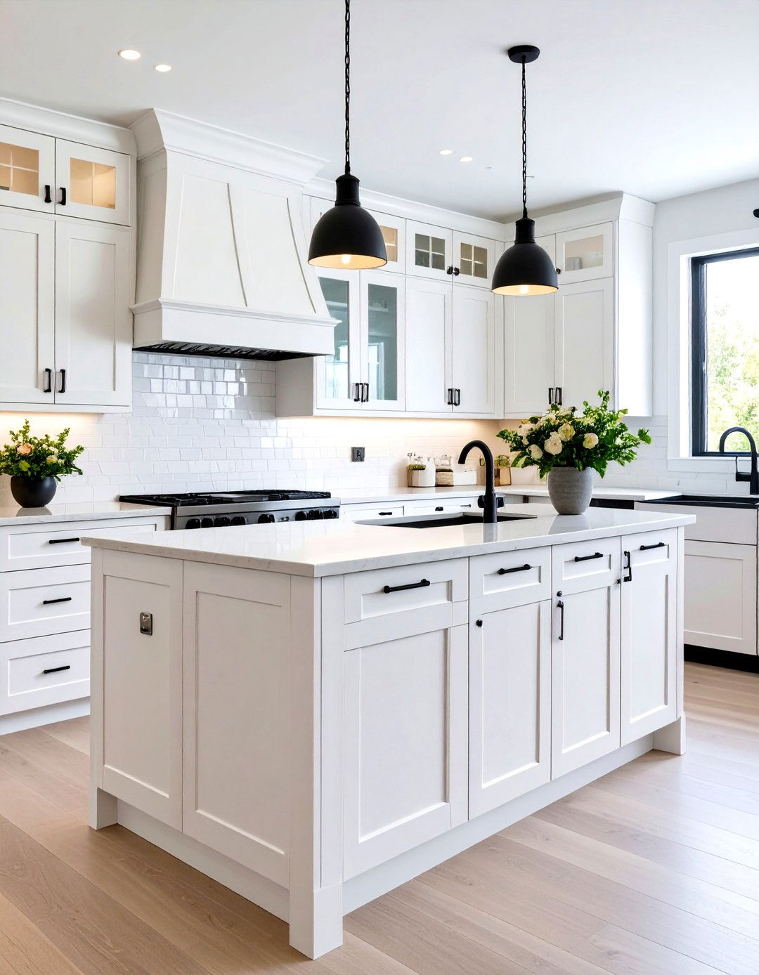 Multi Generational Kitchen with Accessible Black Hardware - 24 White Kitchen Cabinets With Black Hardware
