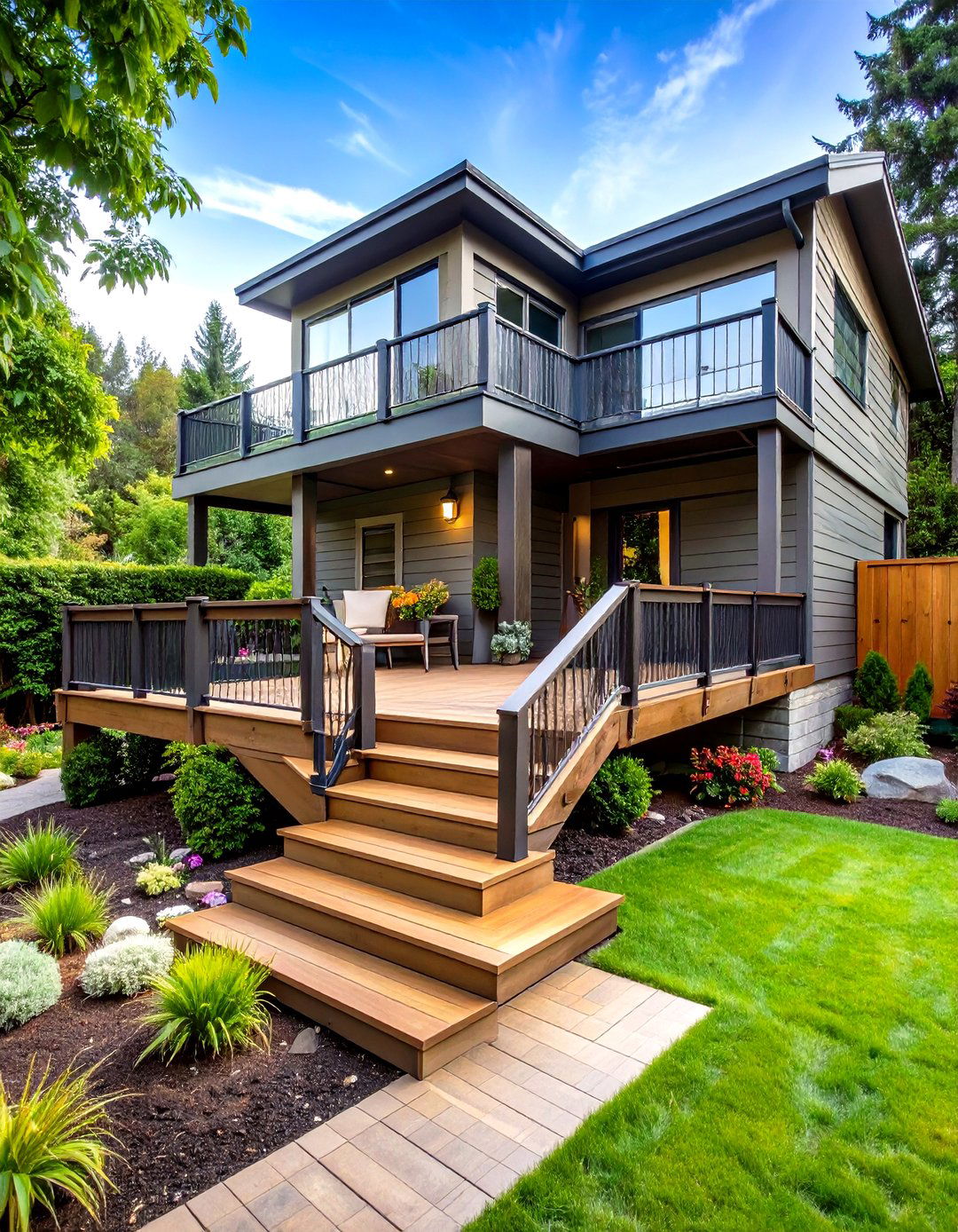 Multi Level Black Deck Design - 24 Black Deck Ideas