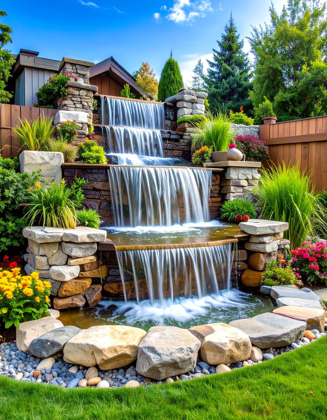 Multi Level Cascade System - 24 Pondless Waterfall Ideas