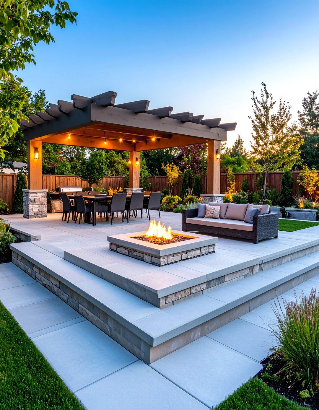 Multi Level Concrete Paver Fire Pit Area - 24 Concrete Paver Patio Fire Pit Ideas
