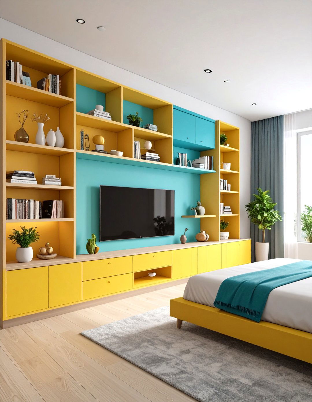 Multi Level Entertainment Shelving - 24 Bedroom Tv Ideas