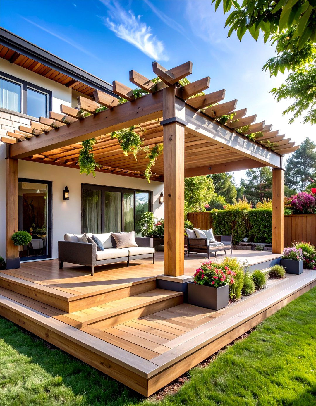 Multi Level Front Porch Pergola System - 24 Front Porch Pergola Ideas