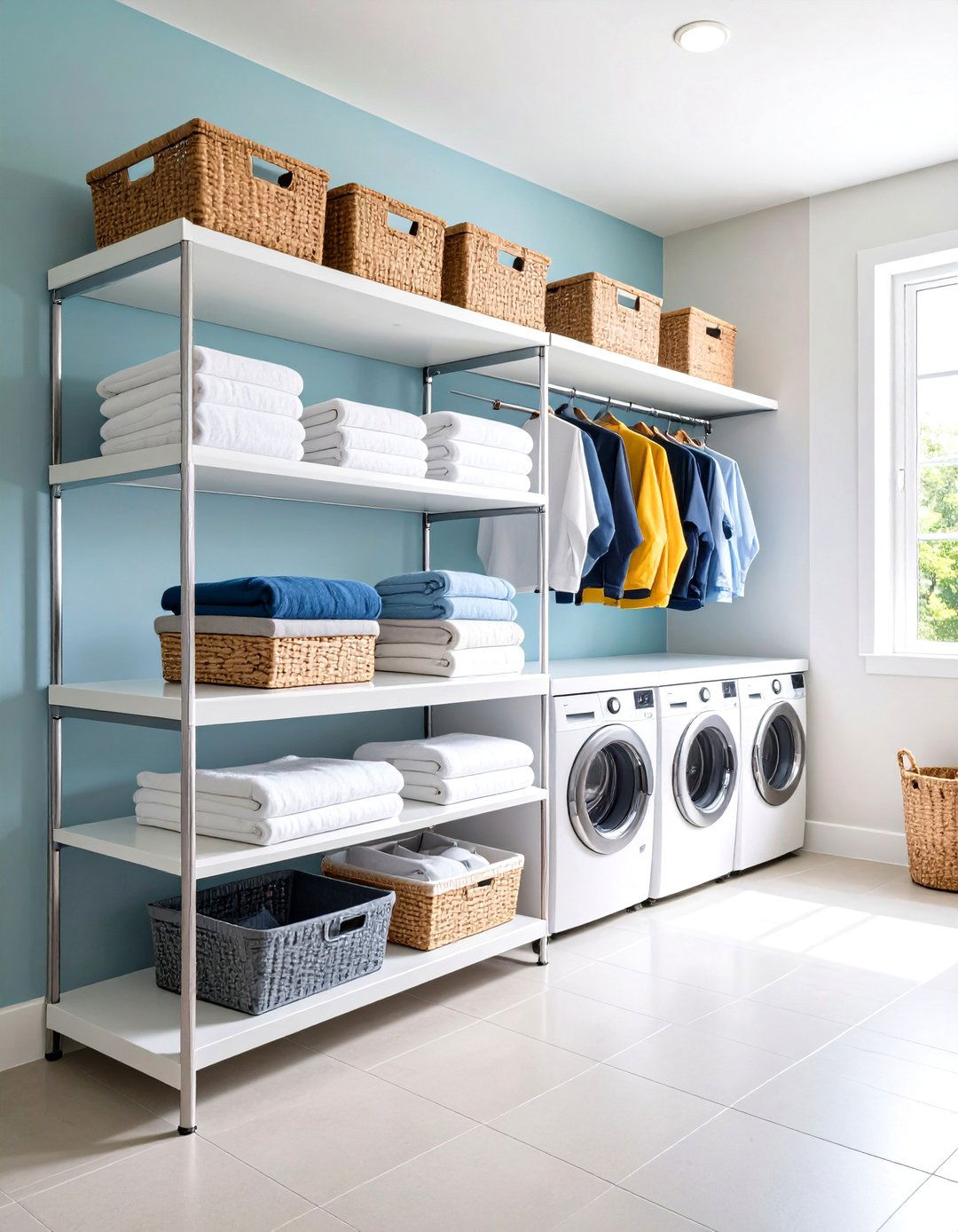 Multi Level Hanging Rod and Shelf Combinations - 24 Laundry Room Shelving Ideas