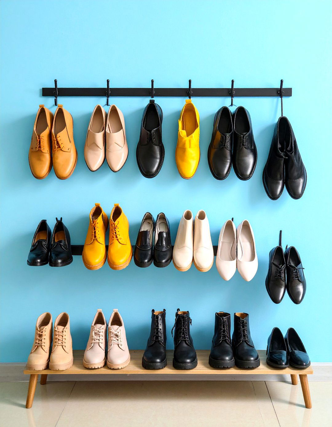 Multi Level Hanging Shoe Hooks - 24 Entryway Shoe Storage Ideas