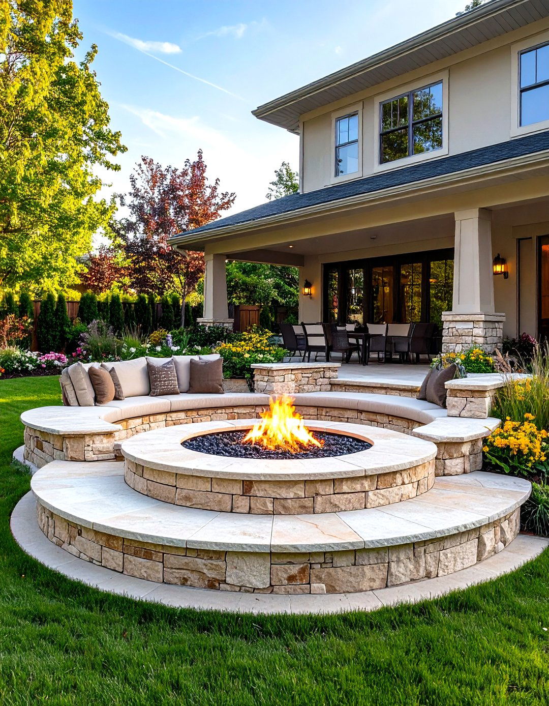 Multi Level Limestone Terraced Fire Pit - 24 Stone Fire Pit Ideas