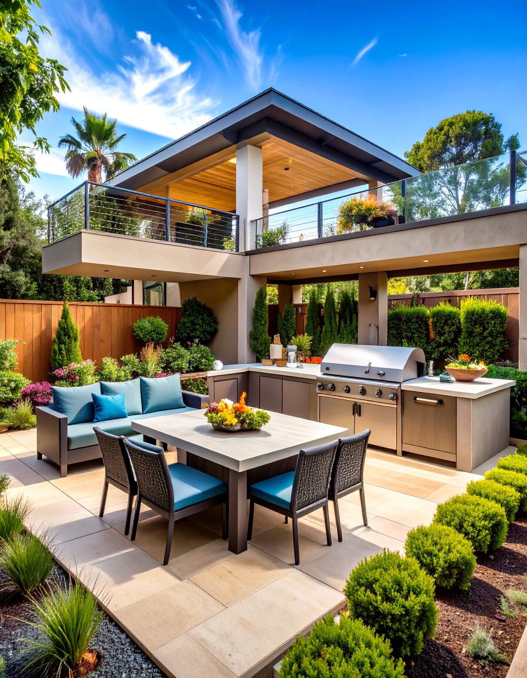 Multi Level Outdoor Kitchen with Tiered Design - 24 Small Outdoor Kitchen Ideas