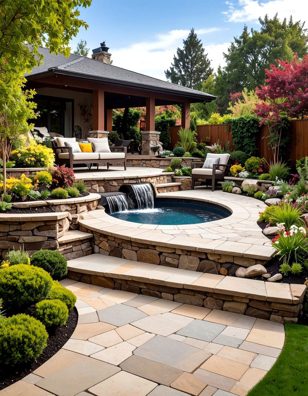 Multi Level Paver Patio with Terraced Design - 24 Paver Patio Ideas