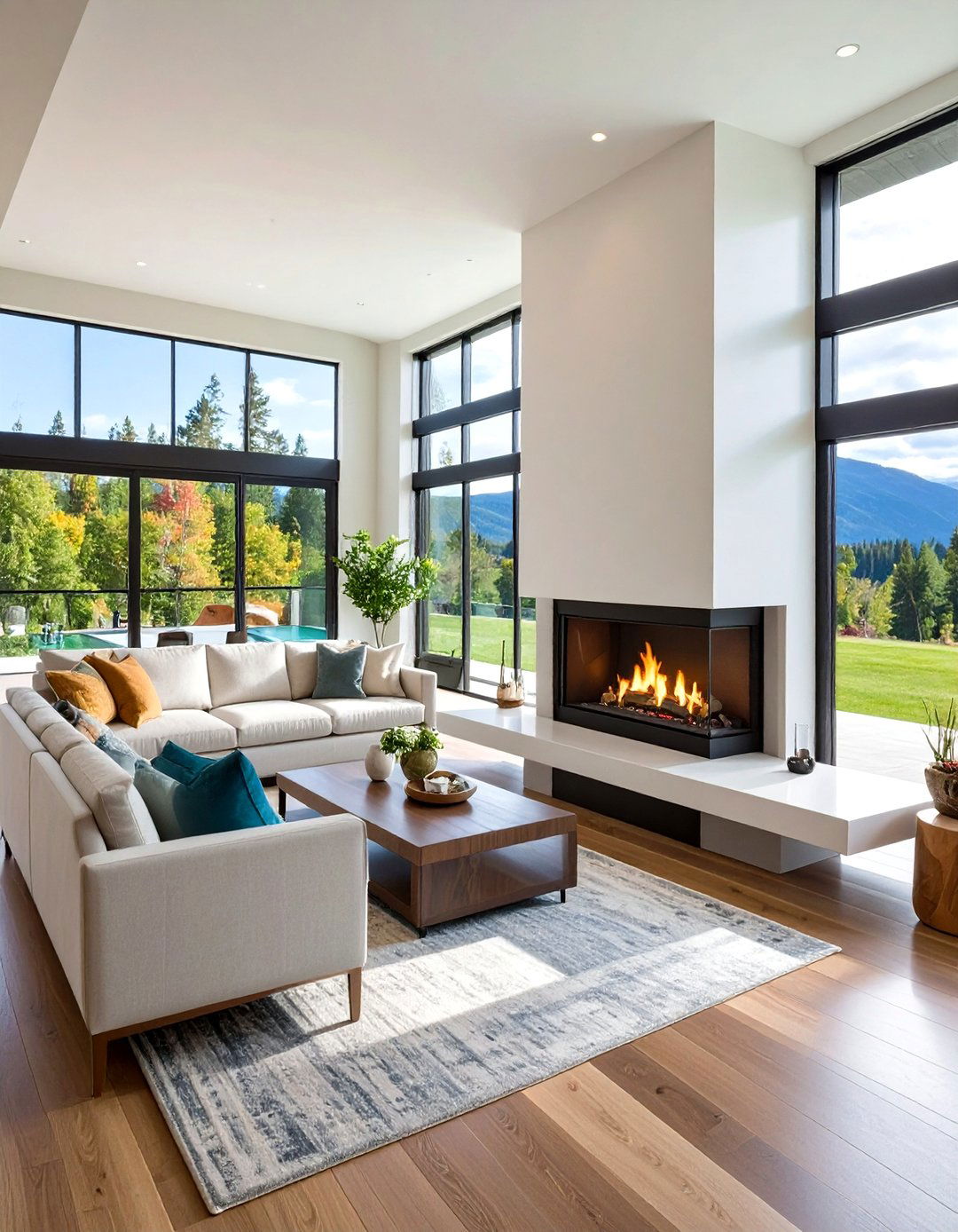 Multi Level Peninsula Configuration - 24 3 Sided Fireplace Ideas