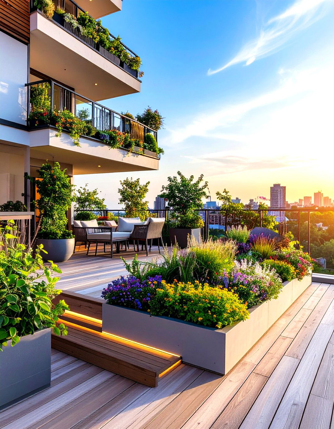 Multi Level Penthouse Balcony with Terraced Design - 24 Penthouse Balcony Ideas