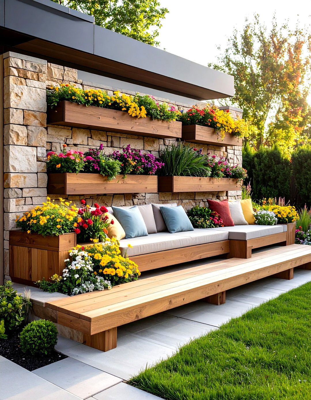 Multi Level Planter Seating Wall System - 24 Garden Furniture Ideas