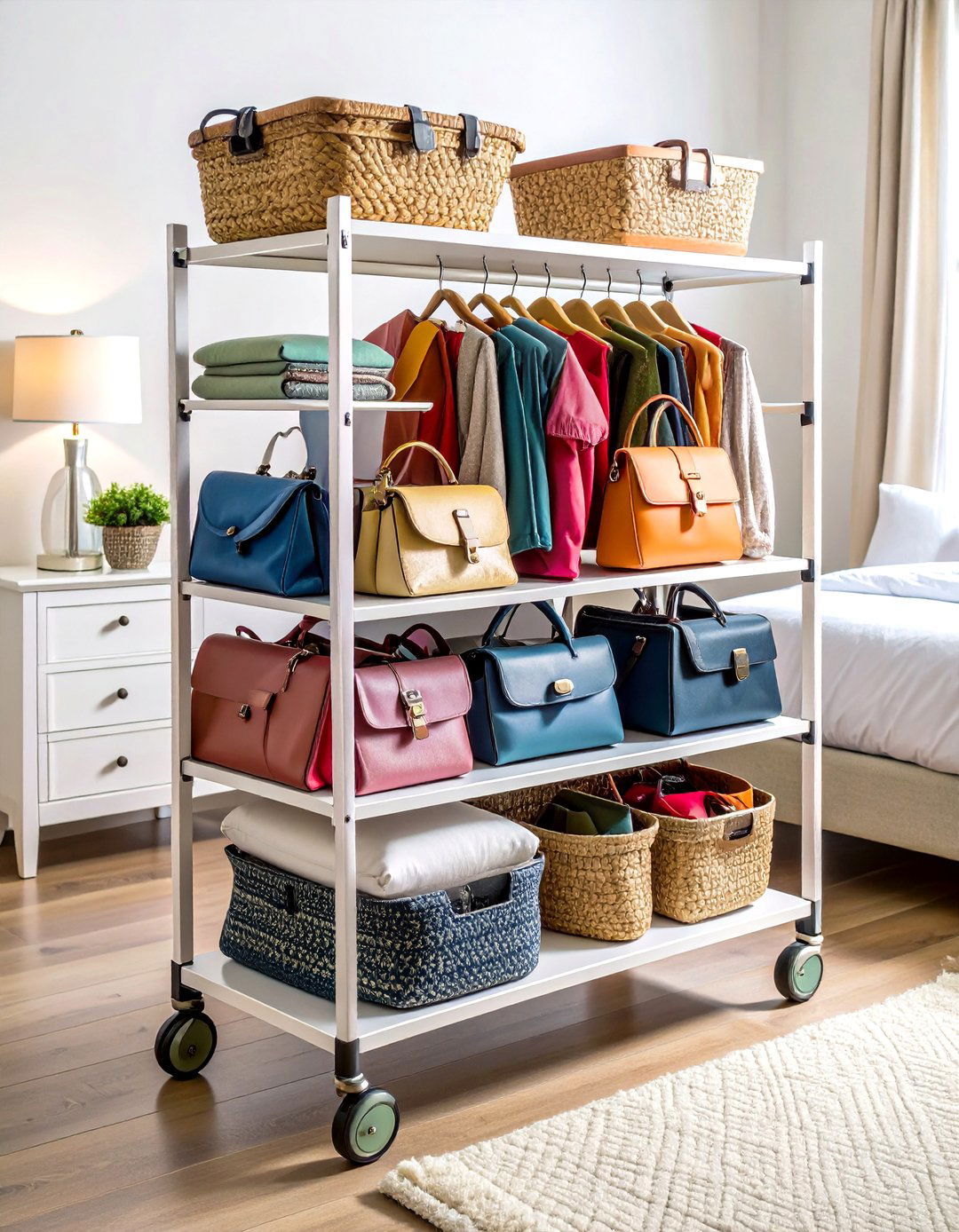 Multi Level Rolling Cart for Flexible Organization - 24 Purse Storage Ideas