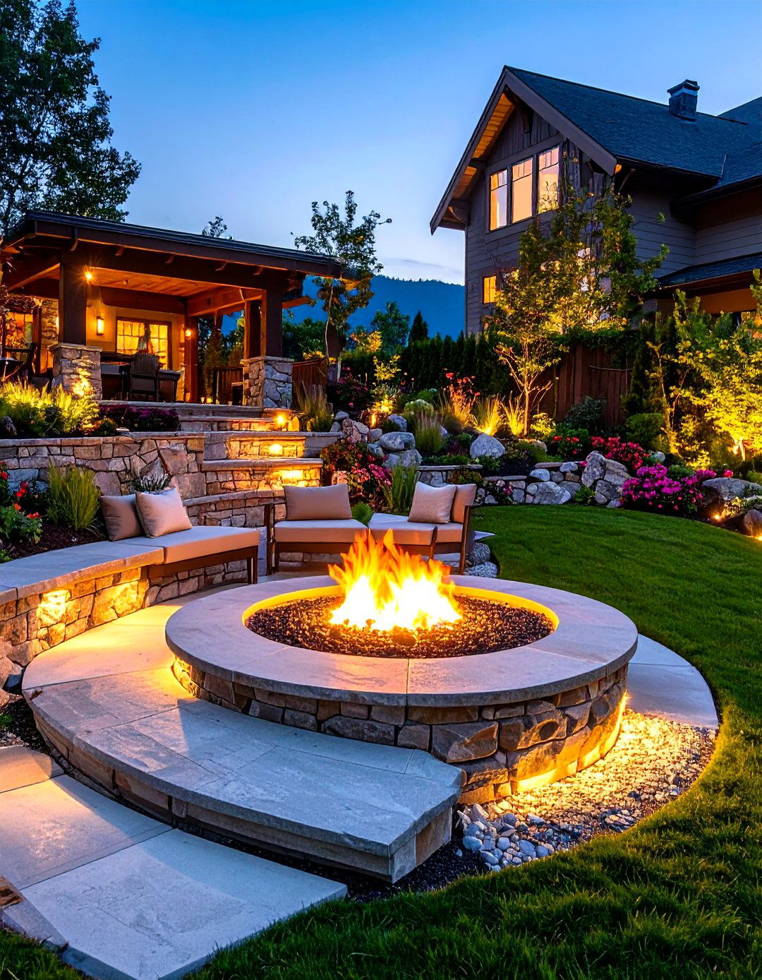 Multi Level Terraced Fire Pit - 24 Sunken Fire Pit Ideas