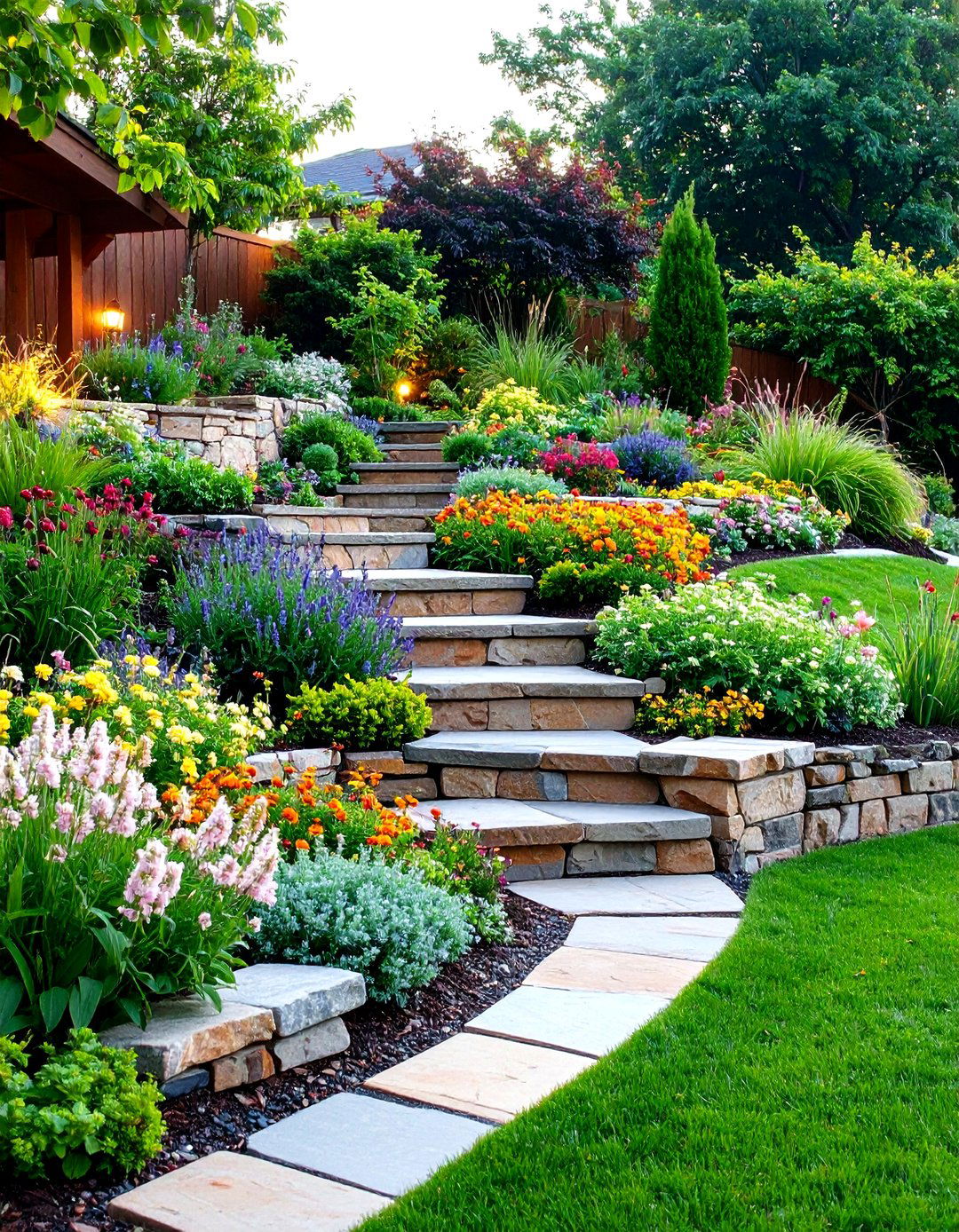 Multi Level Terraced Garden Retreat - 24 Large Backyard Landscaping Ideas