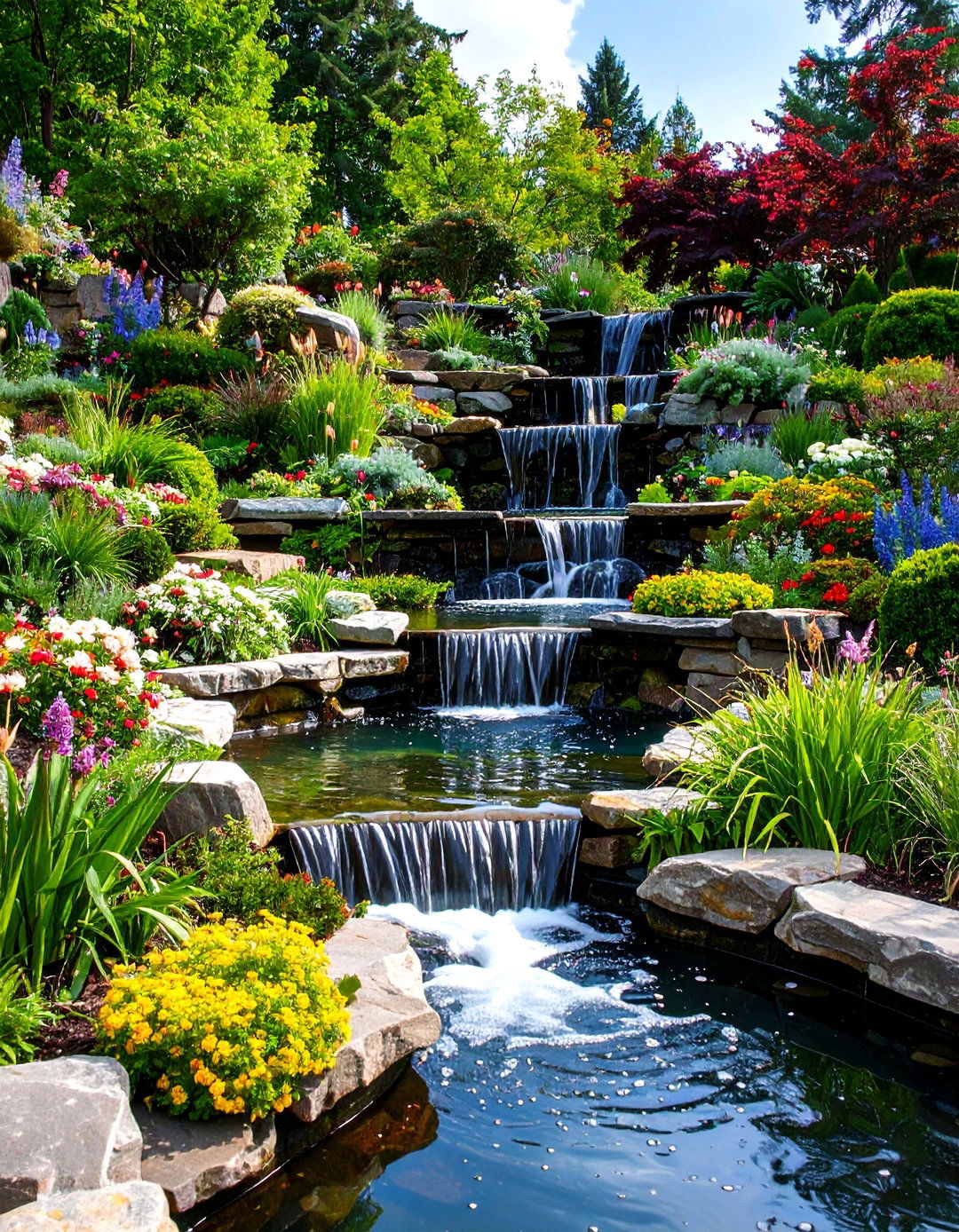 Multi Level Terraced Pond System - 24 Backyard Pond Ideas