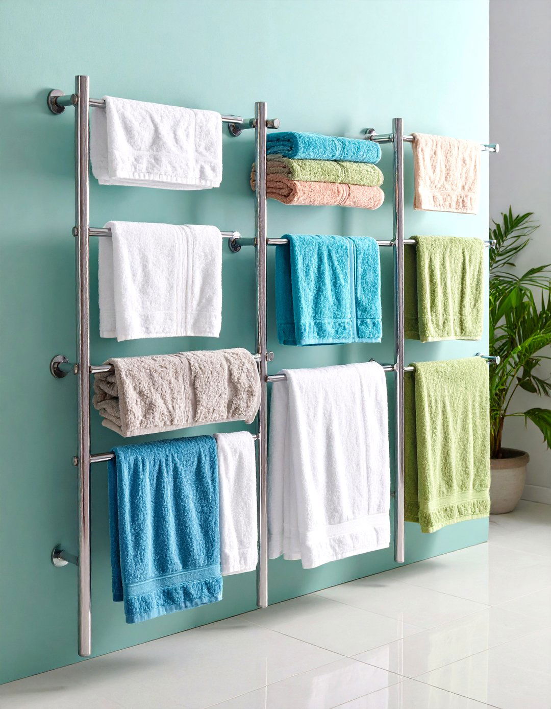 Multi Level Towel Bar System - 24 Towel Display Ideas