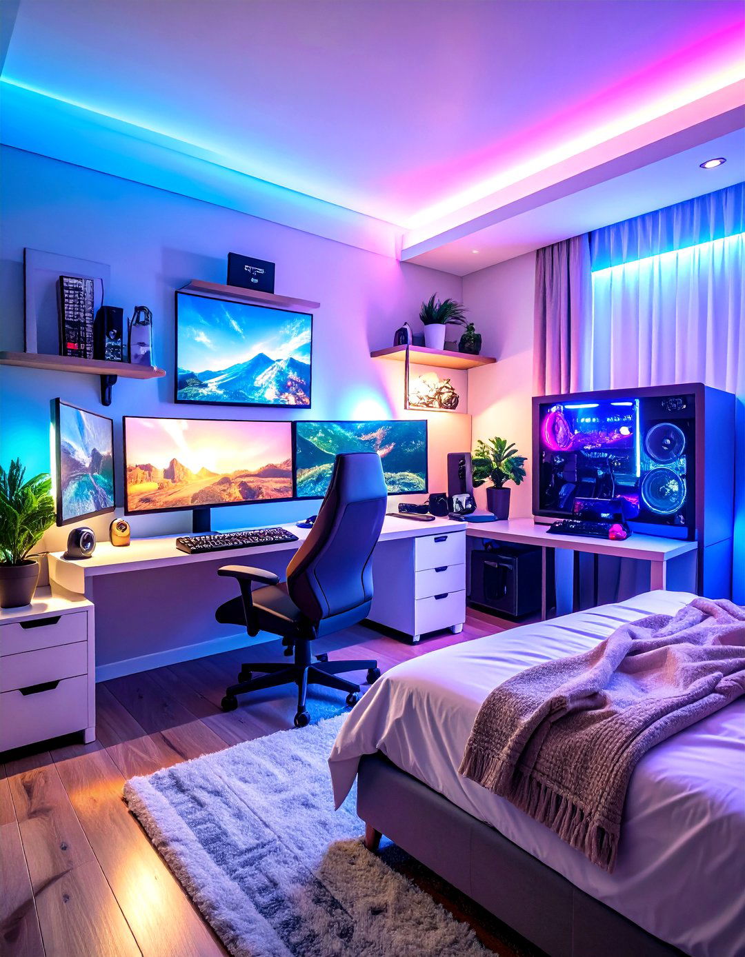 Multi Monitor Gaming Command Center Bedroom - 24 Gaming Bedroom Ideas
