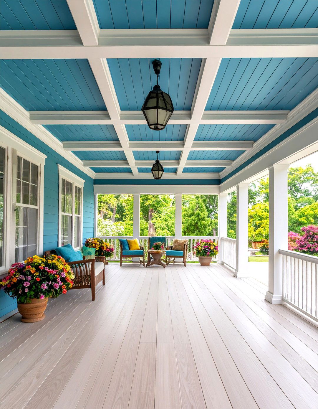 Multi Panel Vinyl Ceiling with Decorative Border Trim - 24 Vinyl Porch Ceiling Ideas