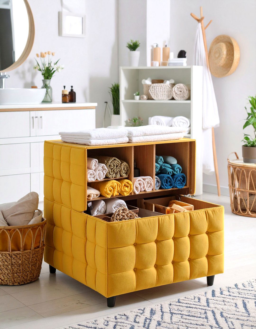 Multi Purpose Ottoman Storage Cabinets - 24 Bathroom Cabinet Organization Ideas