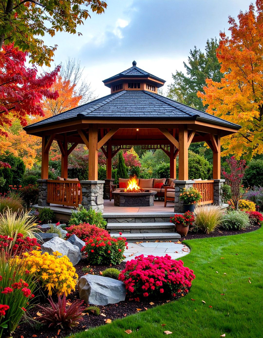Multi Season Gazebo With Convertible Fire System - 24 Gazebo With Fireplace