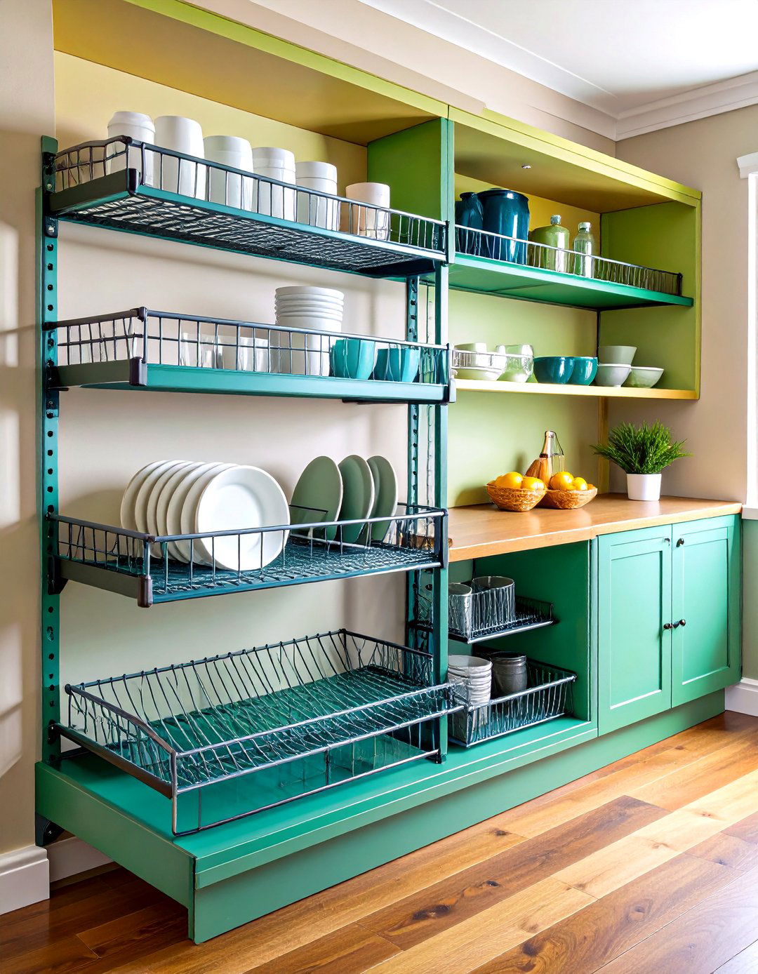 Multi Tier Cabinet Shelf Risers - 24 Small Kitchen Storage Ideas
