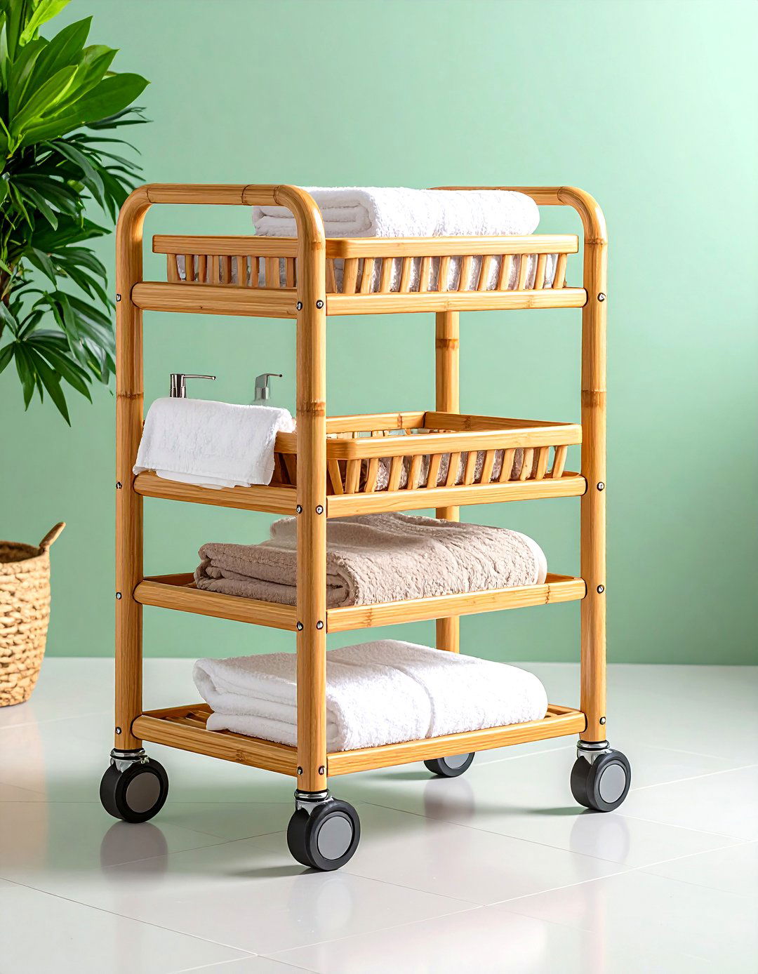 Multi Tier Rolling Towel Cart - 24 Bathroom Towel Rack Ideas