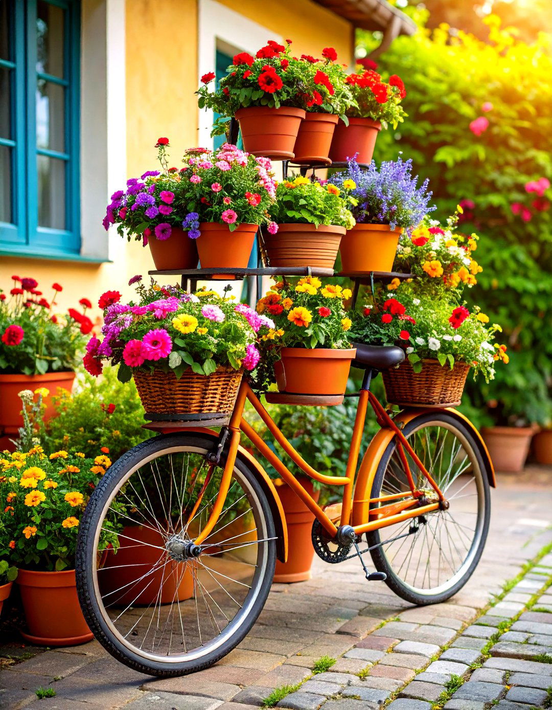 Multi Tiered Bicycle Planter Tower - 24 Old Bicycle Garden Ideas