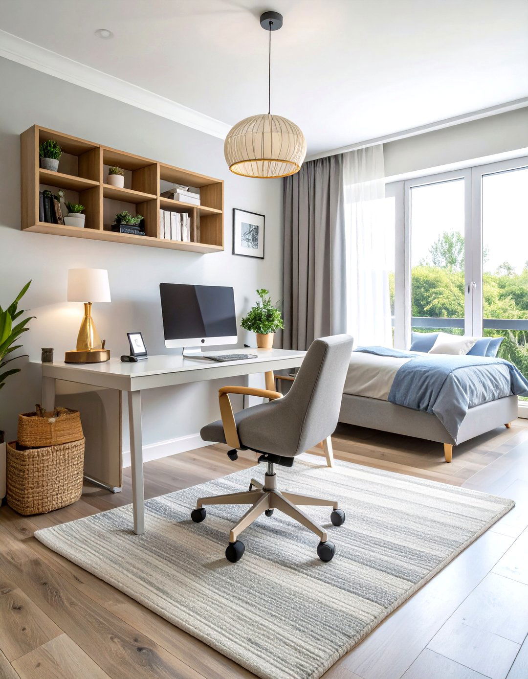Multi functional Grey Home Office Integration - 24 Grey and White Bedroom Ideas