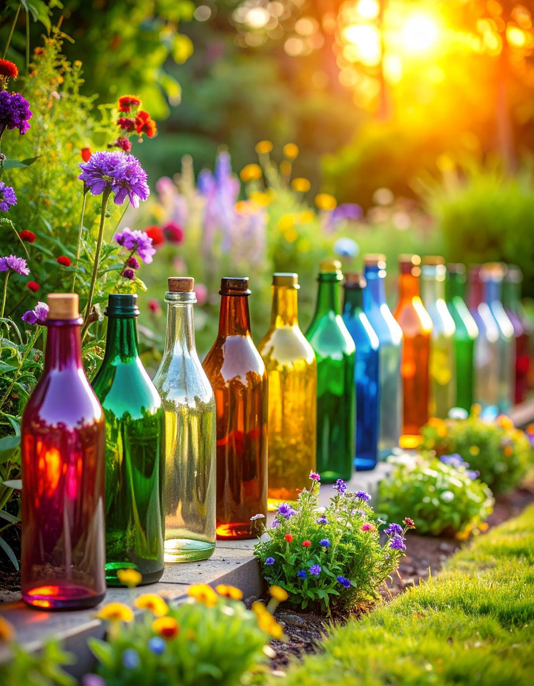 Multicolored Glass Bottle Borders - 24 Recycled Garden Edging Ideas