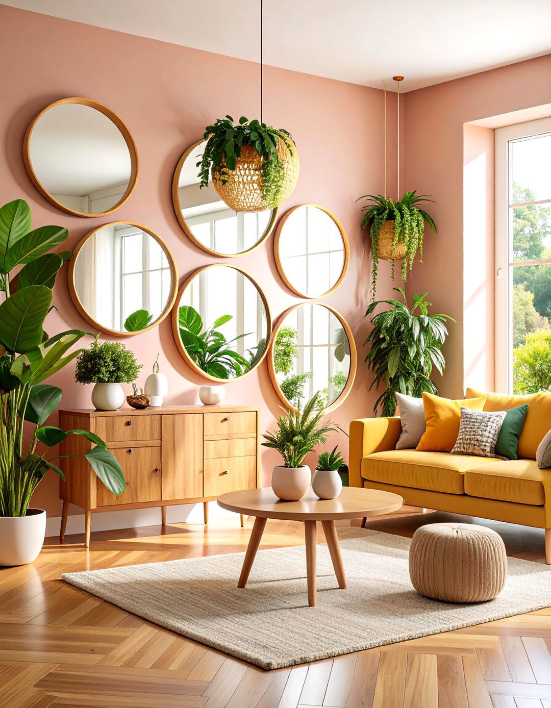 Multiple Round Mirror Clusters - 24 Living Room Mirror Ideas