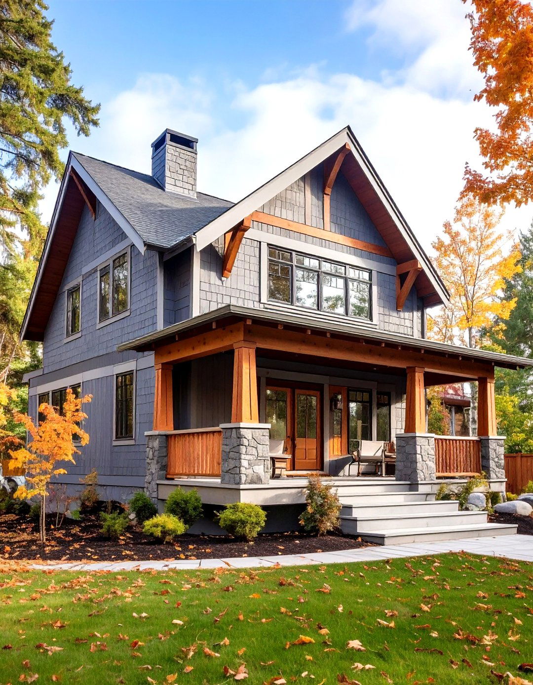 Mushroom Gray Exterior with Wood Accents - 24 Gray Exterior House Paint Ideas